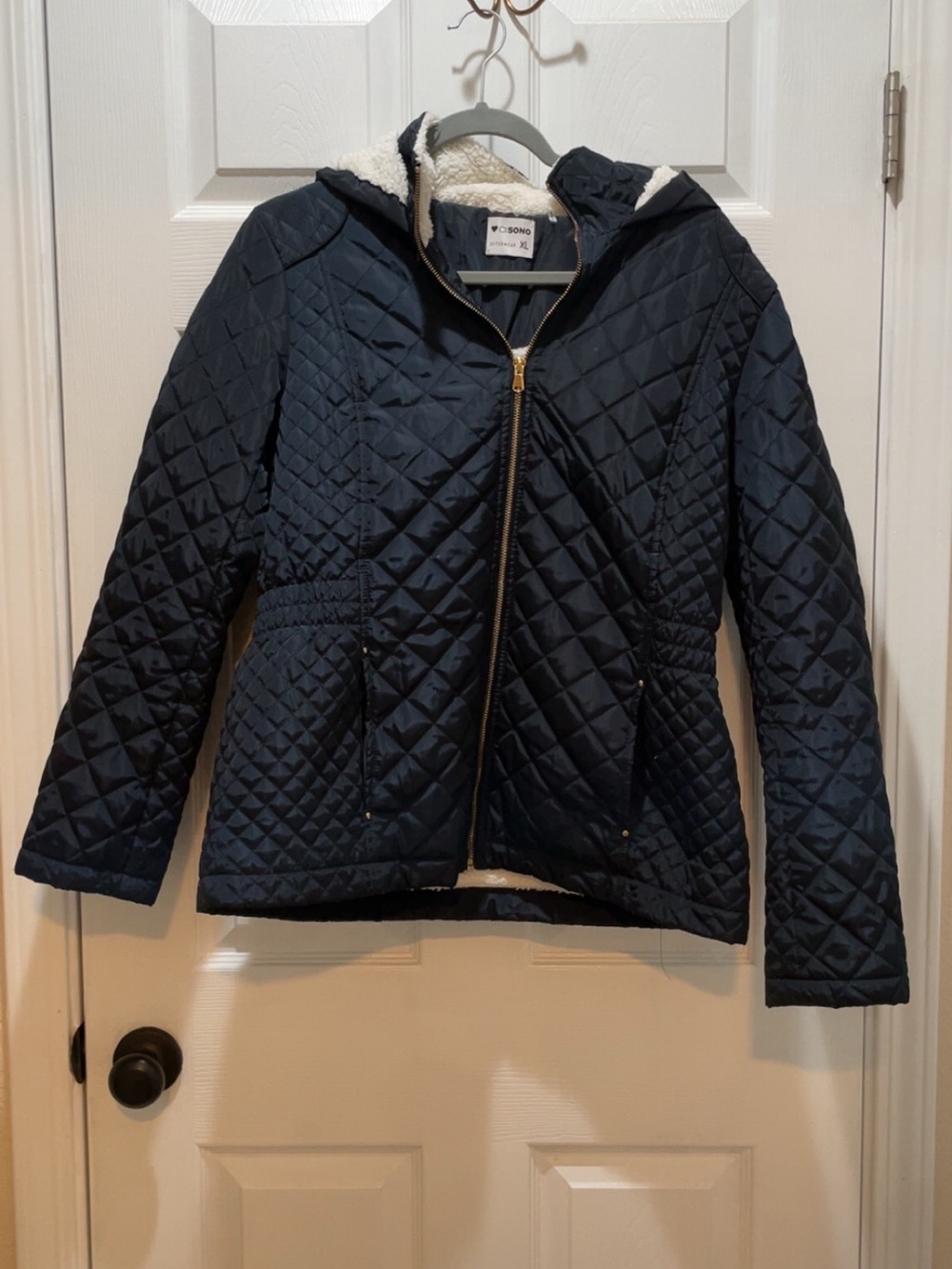 Quilted Hooded Jacket - Navy blue